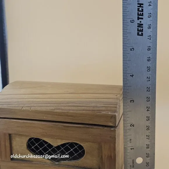 Handmade Wooden Trinket Box Heart Cutout Dome Lid Rustic Brown Primitive Decor - Picture 4 of 9